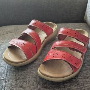 Women’s Three-Strap Red Comfort Slide Sandals